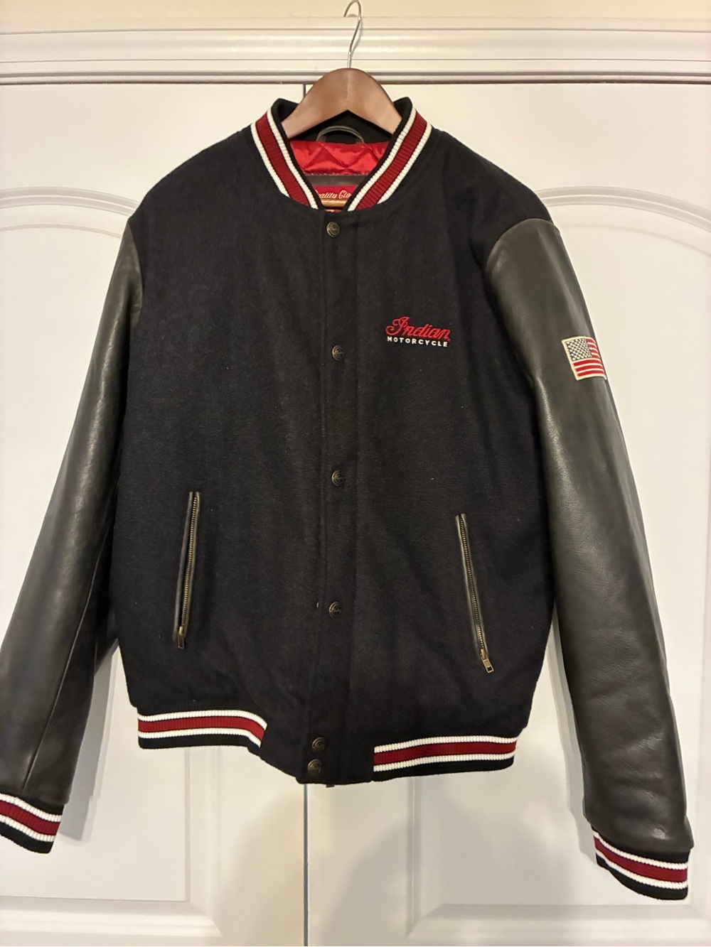 Indian Motorcycle Black & Red Varsity Bomber Jacket